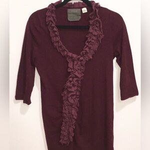 Anthropologie Guinevere Ruffle Sweater Top Maroon
